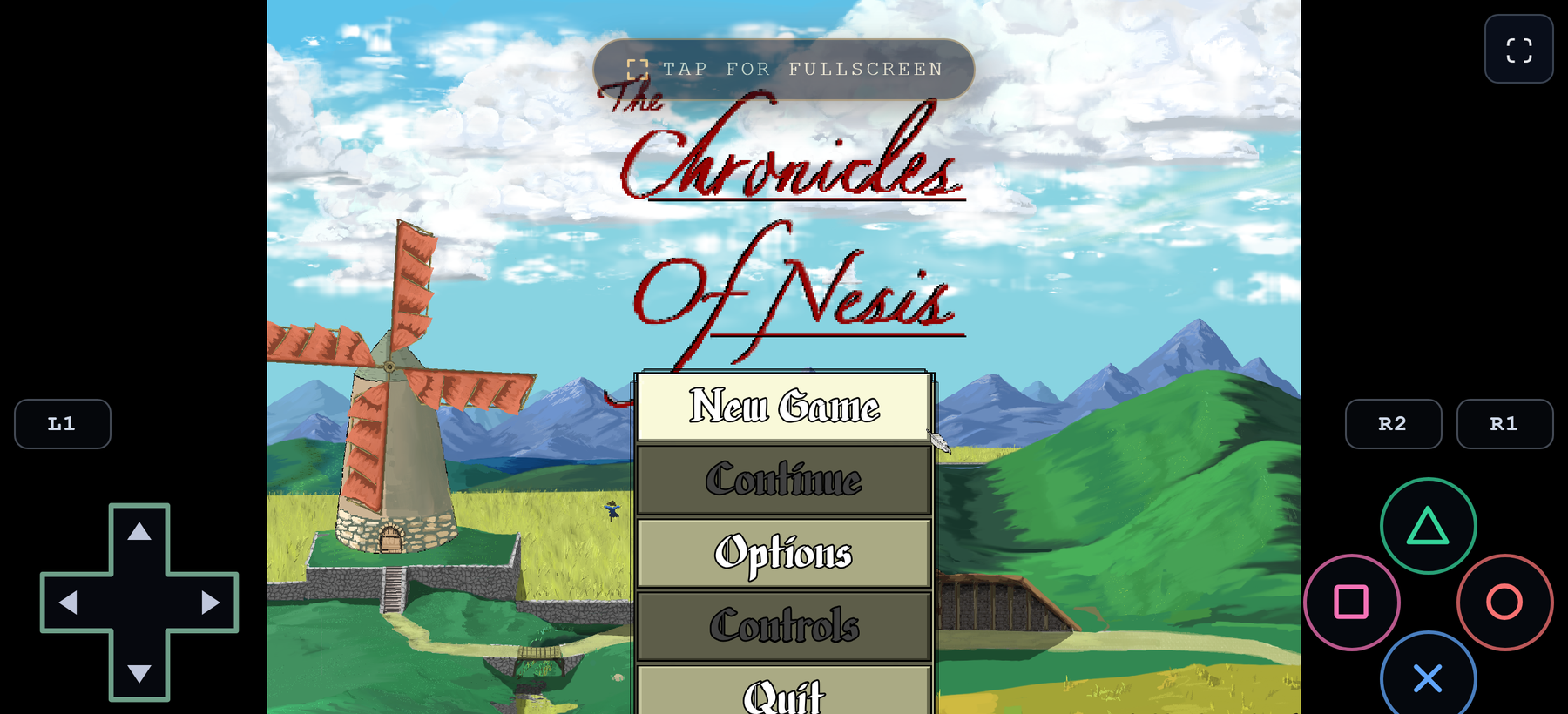 Playing on a phone: the touch controls the page draws around the game.
